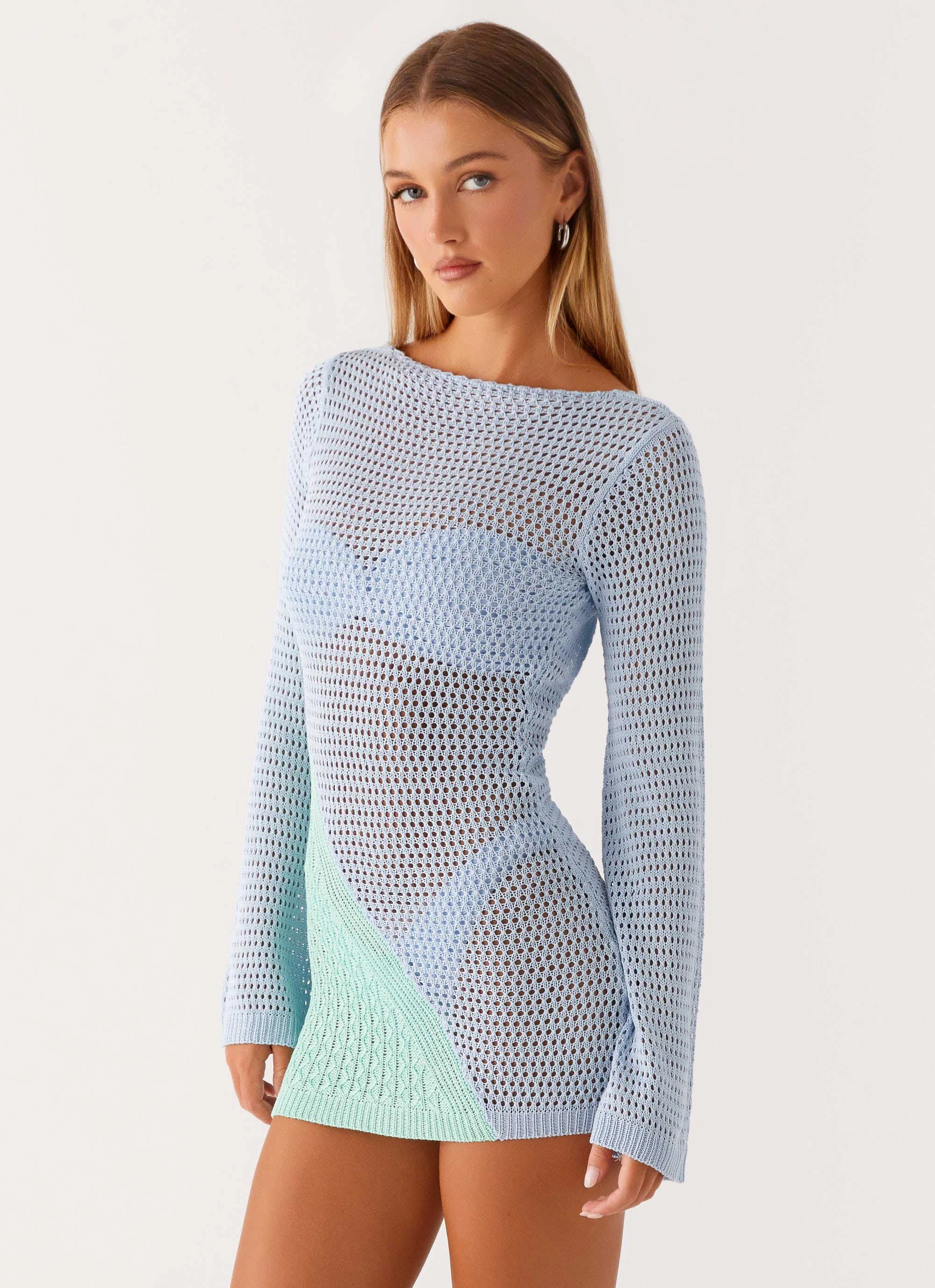 Estie Long Sleeve Crochet Mini Dress - Multi Light Weave Grace Color