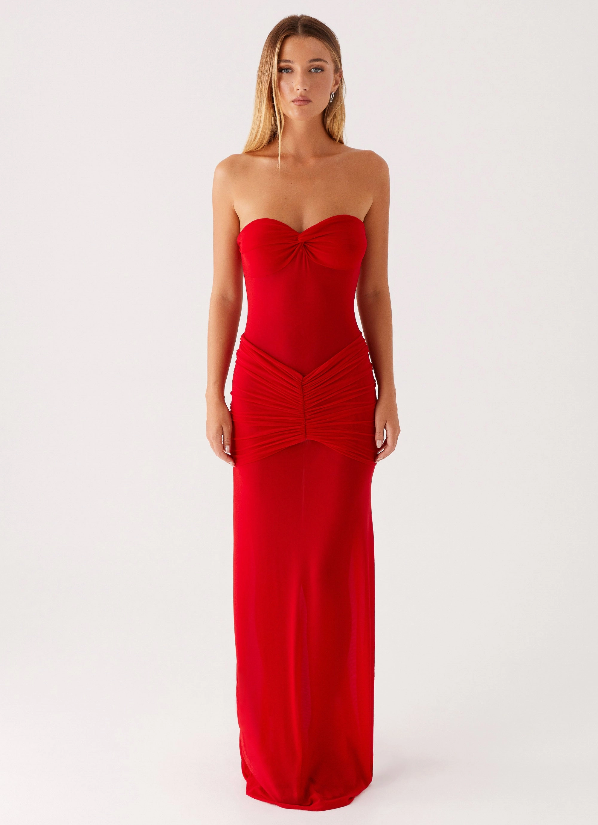 Ottilie Mesh Maxi Dress - Red Artistic Shape Lightweight-Layer