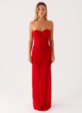 Ottilie Mesh Maxi Dress - Red Artistic Shape Lightweight-Layer