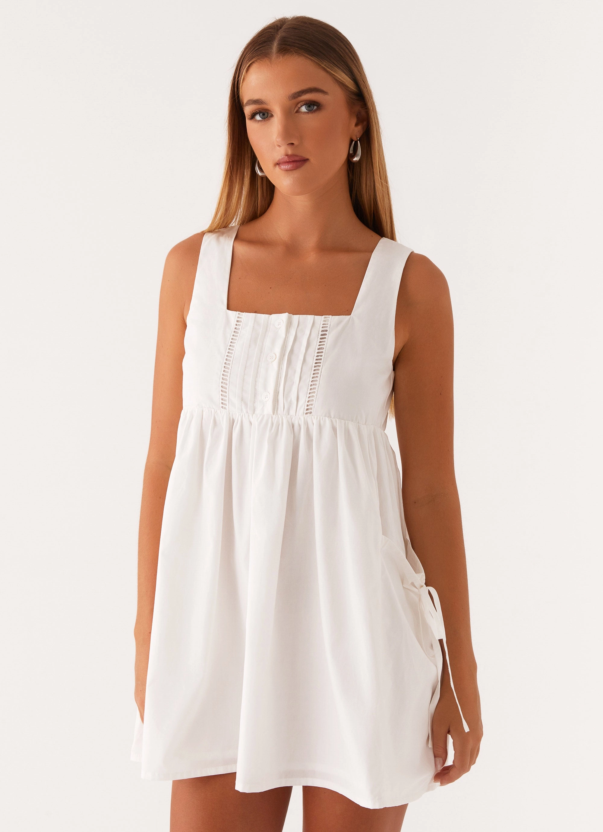 Ottoline Babydoll Mini Dress - White Work Appropriate Refined Finish