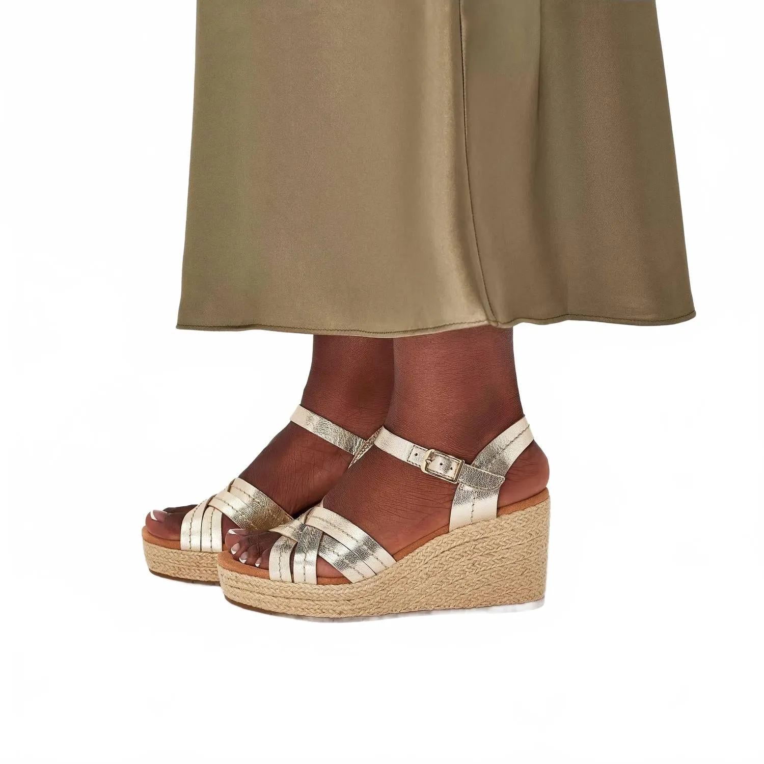 Women's Sabina Strap Wedge In Champagne Easy Clean