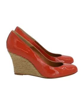 Lanvin Wedge Pumps in Orange Patent Leather Low Profile Silhouette Anti Bacterial Footbed