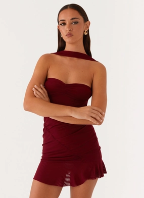 Textured Surface Self Power Pari Open Back Mini Dress - Mulberry