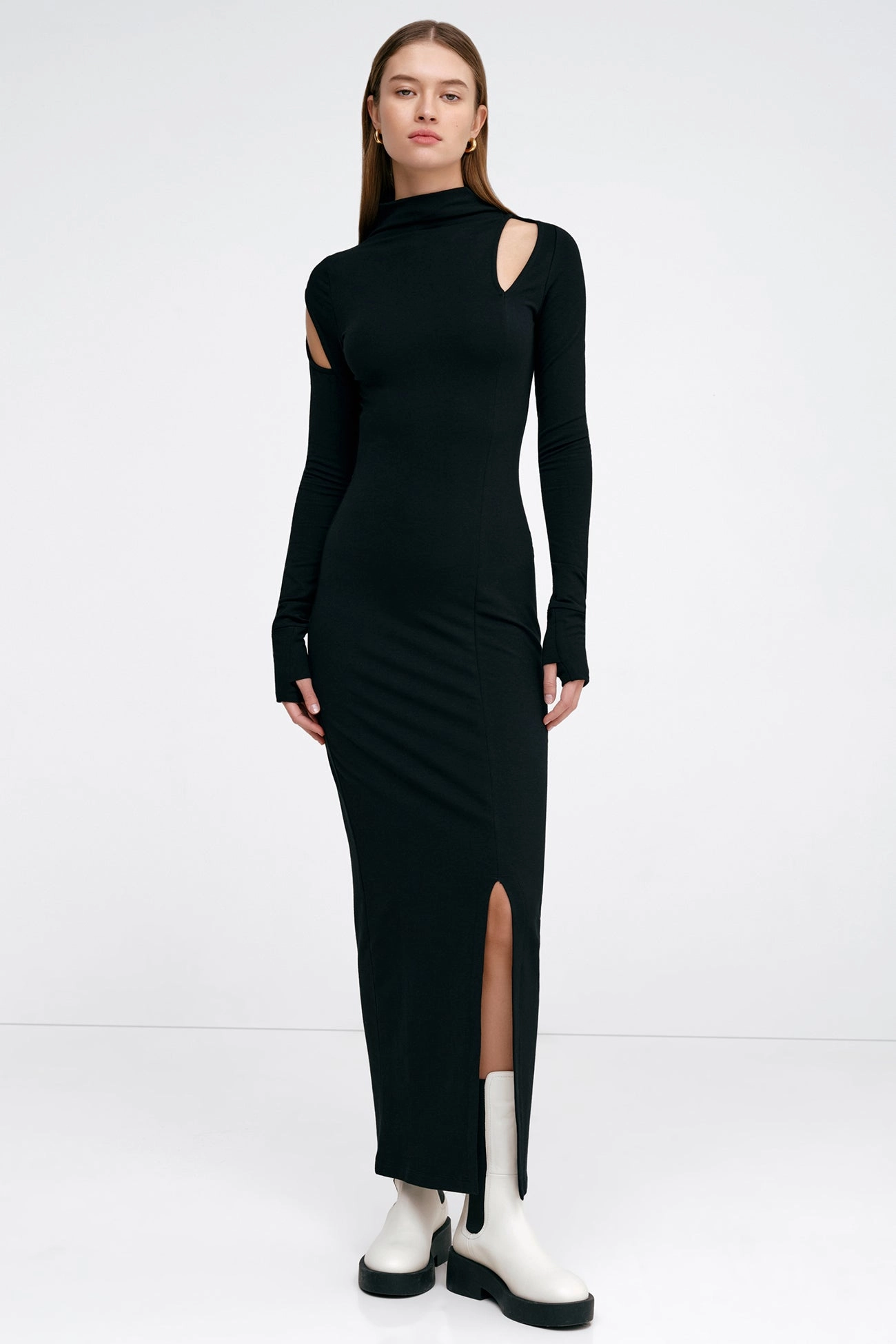 Adjustable-Length Sharp Design Park Mock Neck Dress