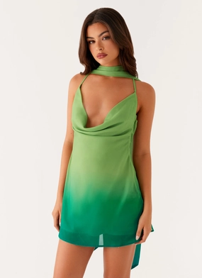 Parma Mini Dress - Green Ombre Romantic dinner wear