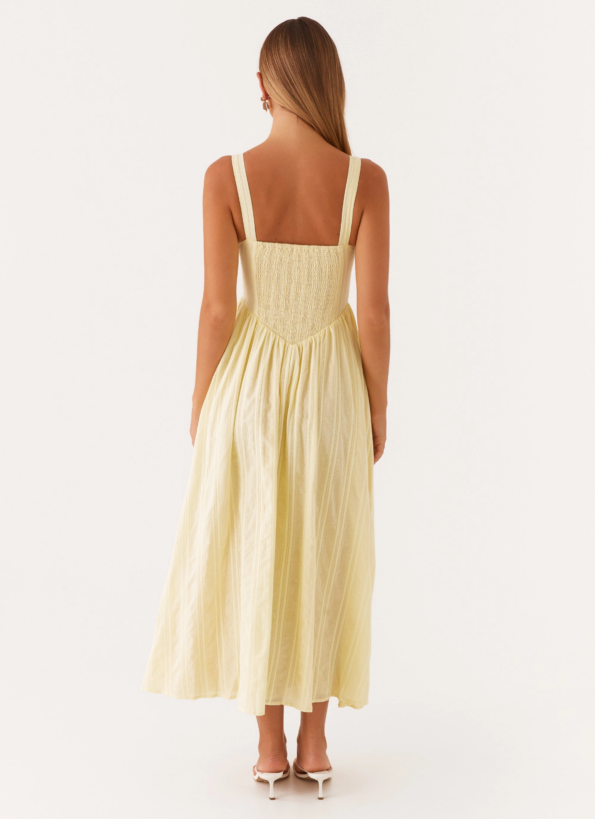 Smocked-Detail Pascuelle Midi Dress - Yellow
