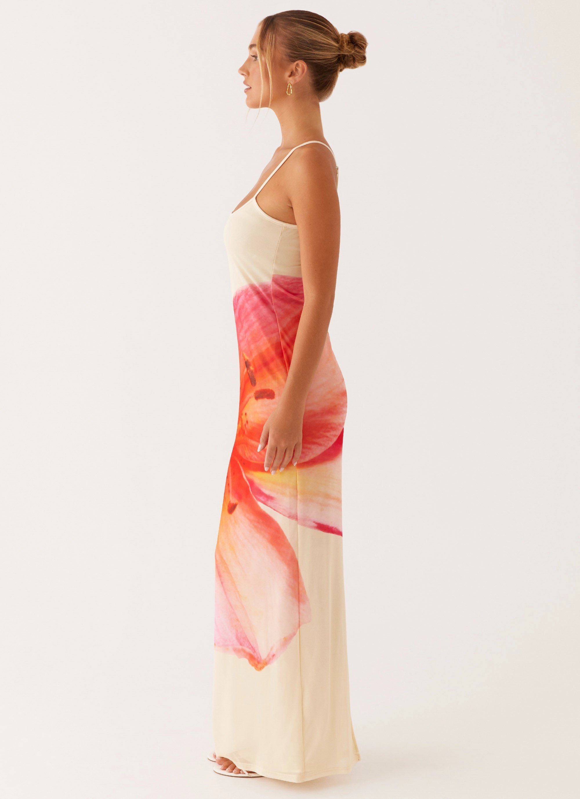 Bad News Mesh Maxi Dress - Yellow Floral Understated Elegance