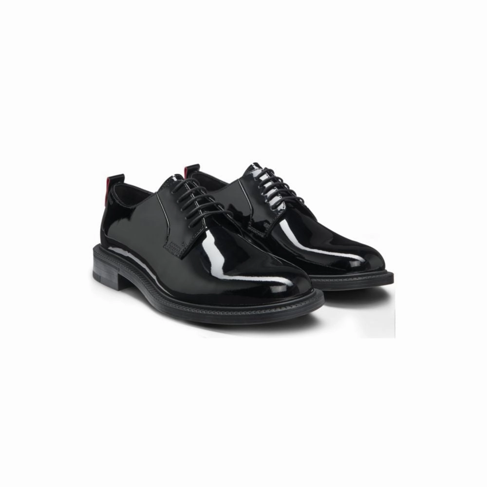 Patent-leather Derby shoes with embossed logo Soft Finish