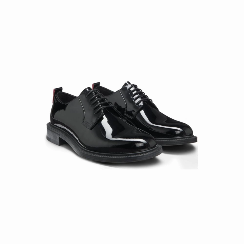 Patent-leather Derby shoes with embossed logo Minimal Details