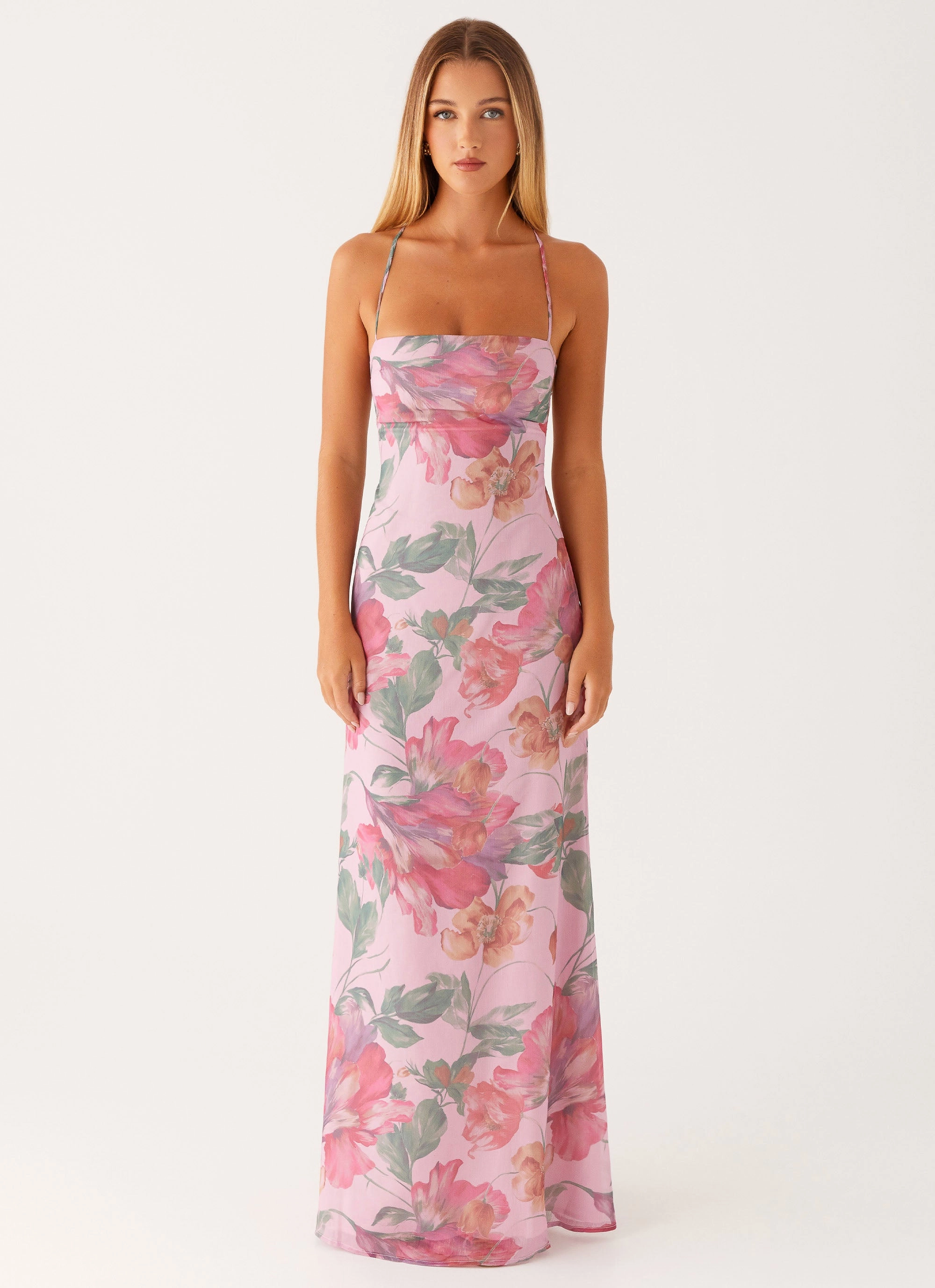 Peggy Maxi Dress - Pink Floral Ruffle-Detail