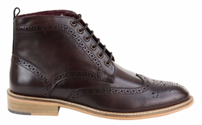 Long Routine Mens Classic Oxford Brogue Ankle Boots in Brown Leather