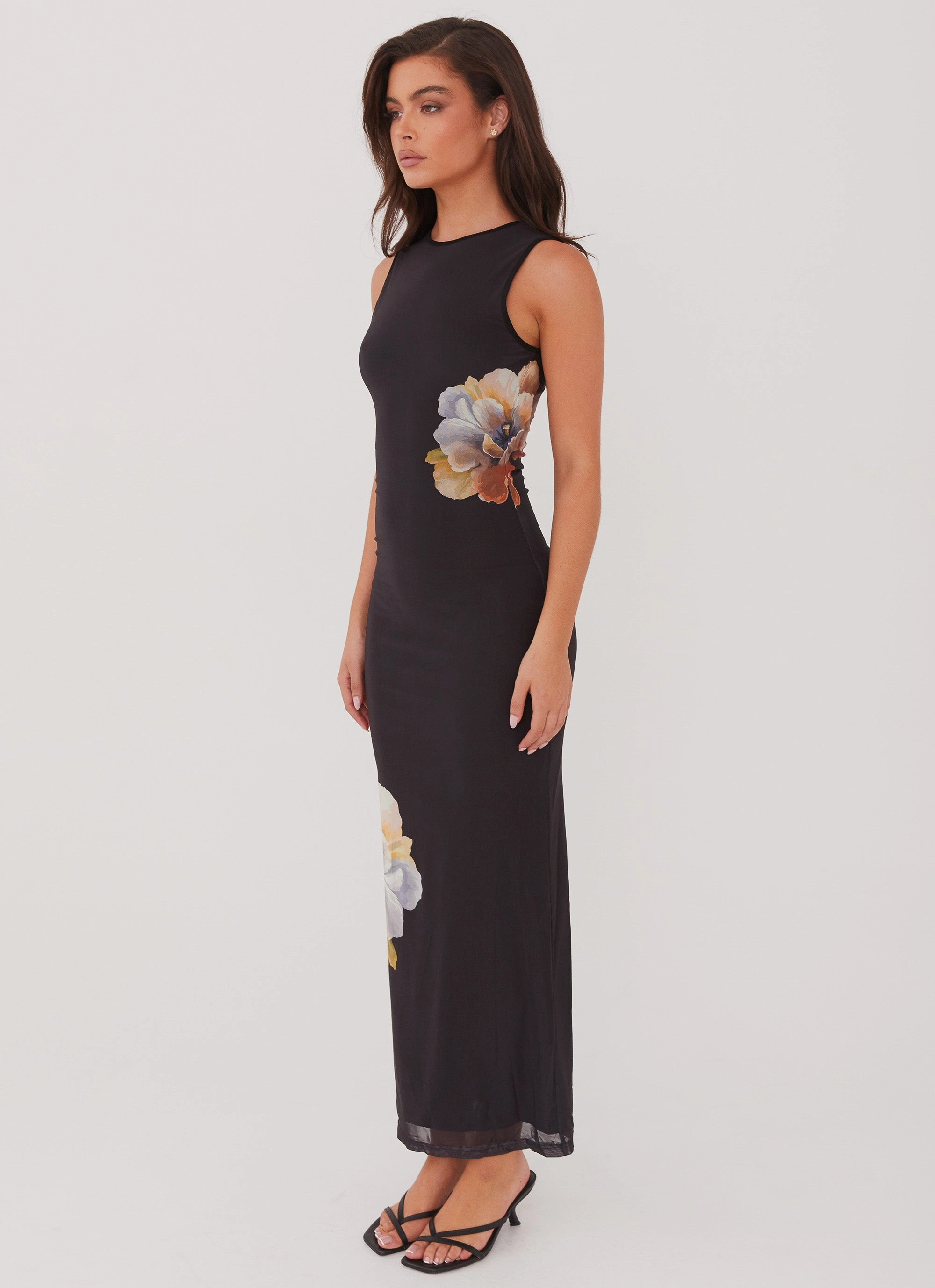 Side Effects Mesh Maxi Dress - Black Orchid Resort-Wear Front Detail