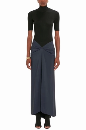 Polo Neck Gathered Dress Bust-Enhancing