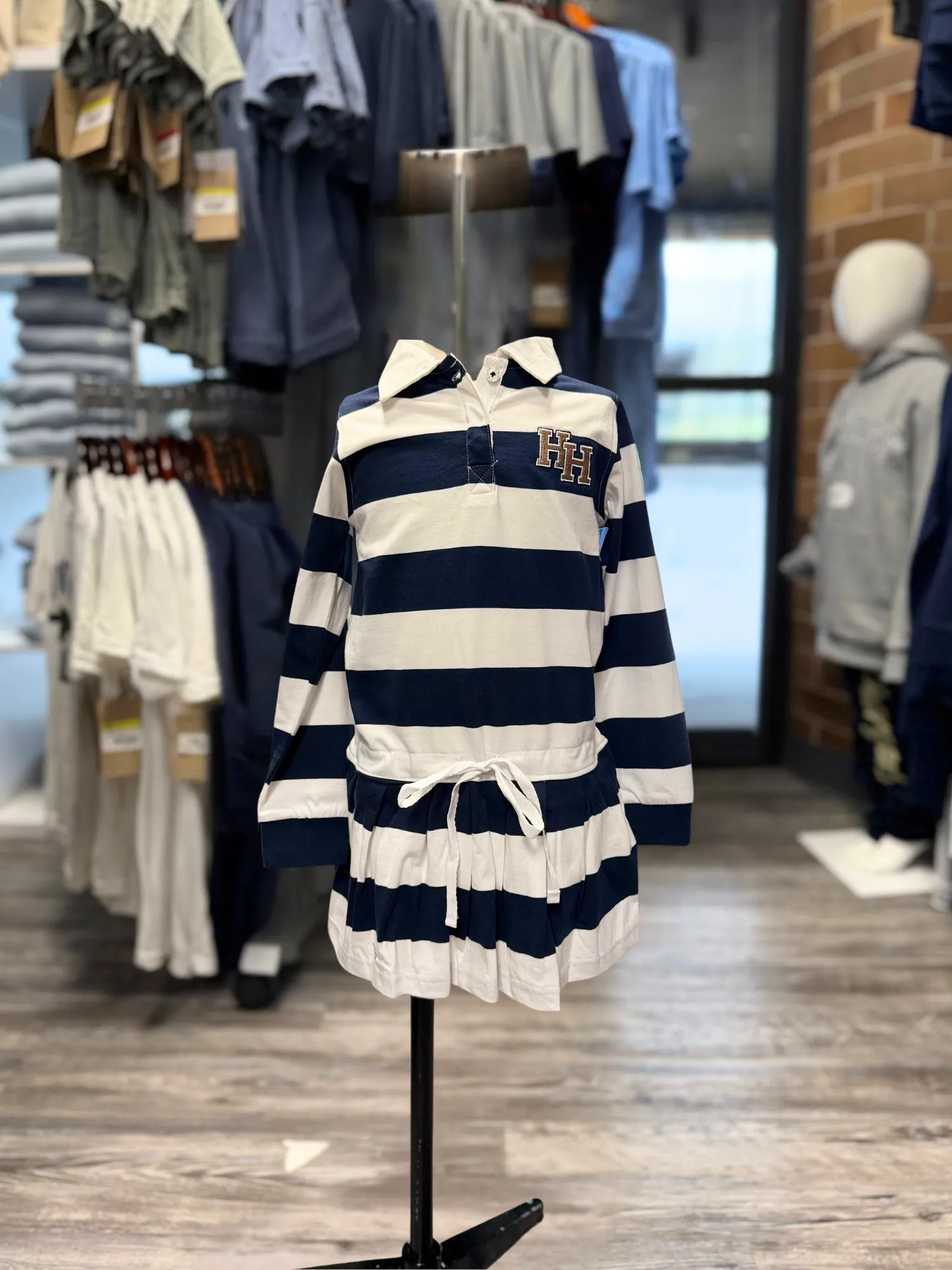 Infant Long Sleeve Rugby Style Dress, stacked Hs GussetDesign