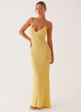 Lightweight-Comfort Zara Rose Crochet Maxi Dress - Yellow