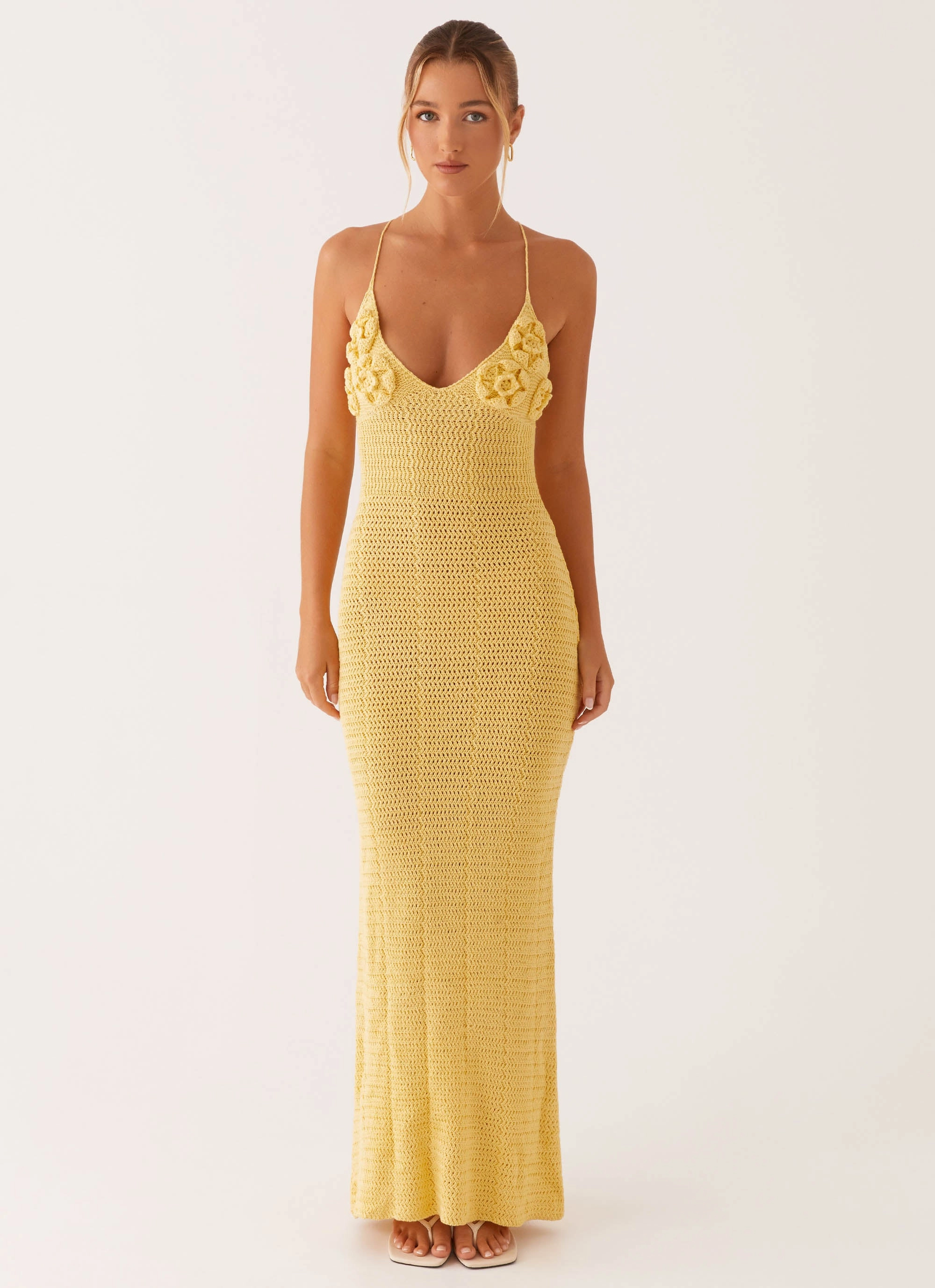 Zara Rose Crochet Maxi Dress - Yellow relaxed elegance
