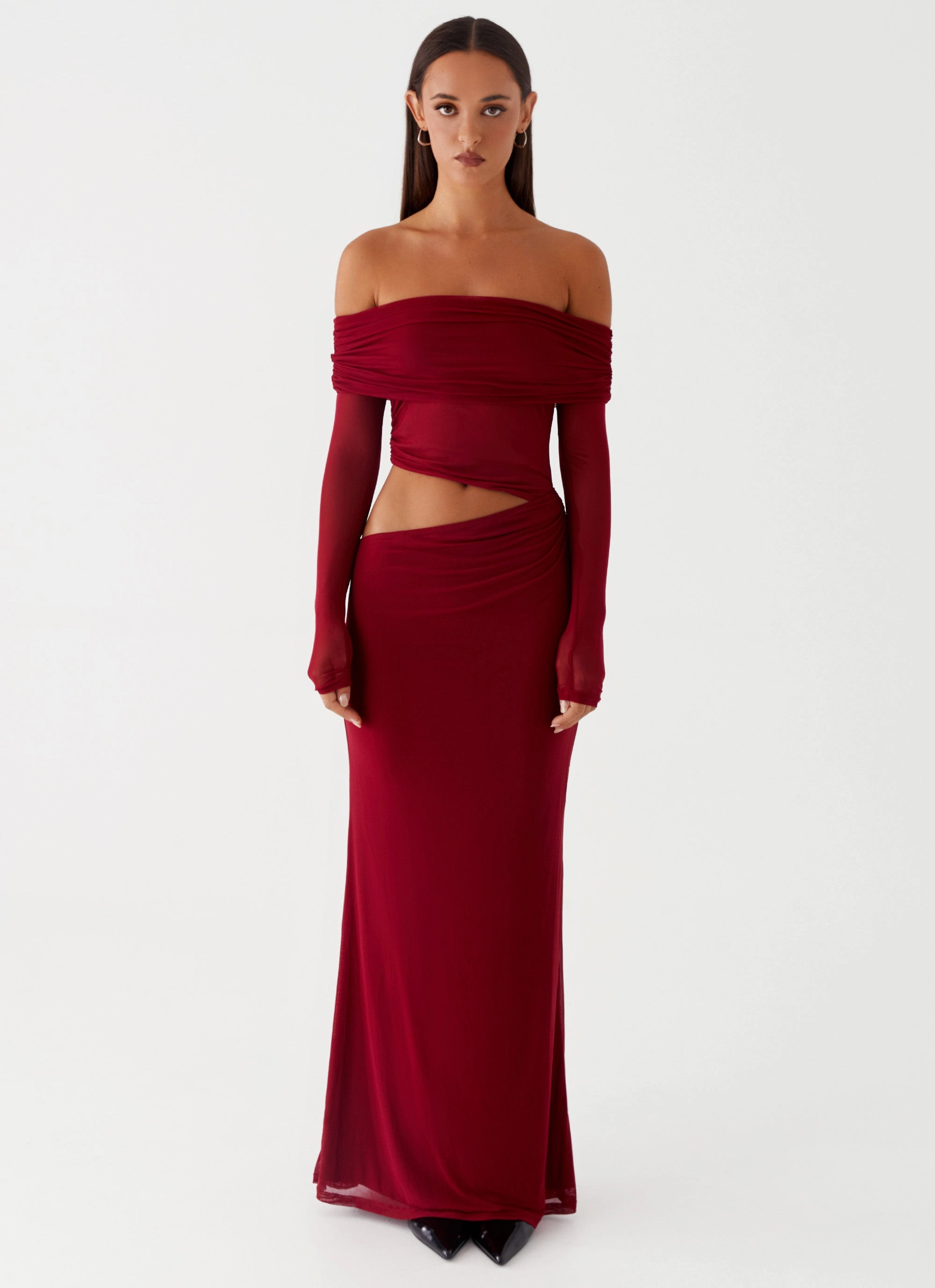 Emery Maxi Dress - Cherry Red Leg-Lengthening Bold Touches