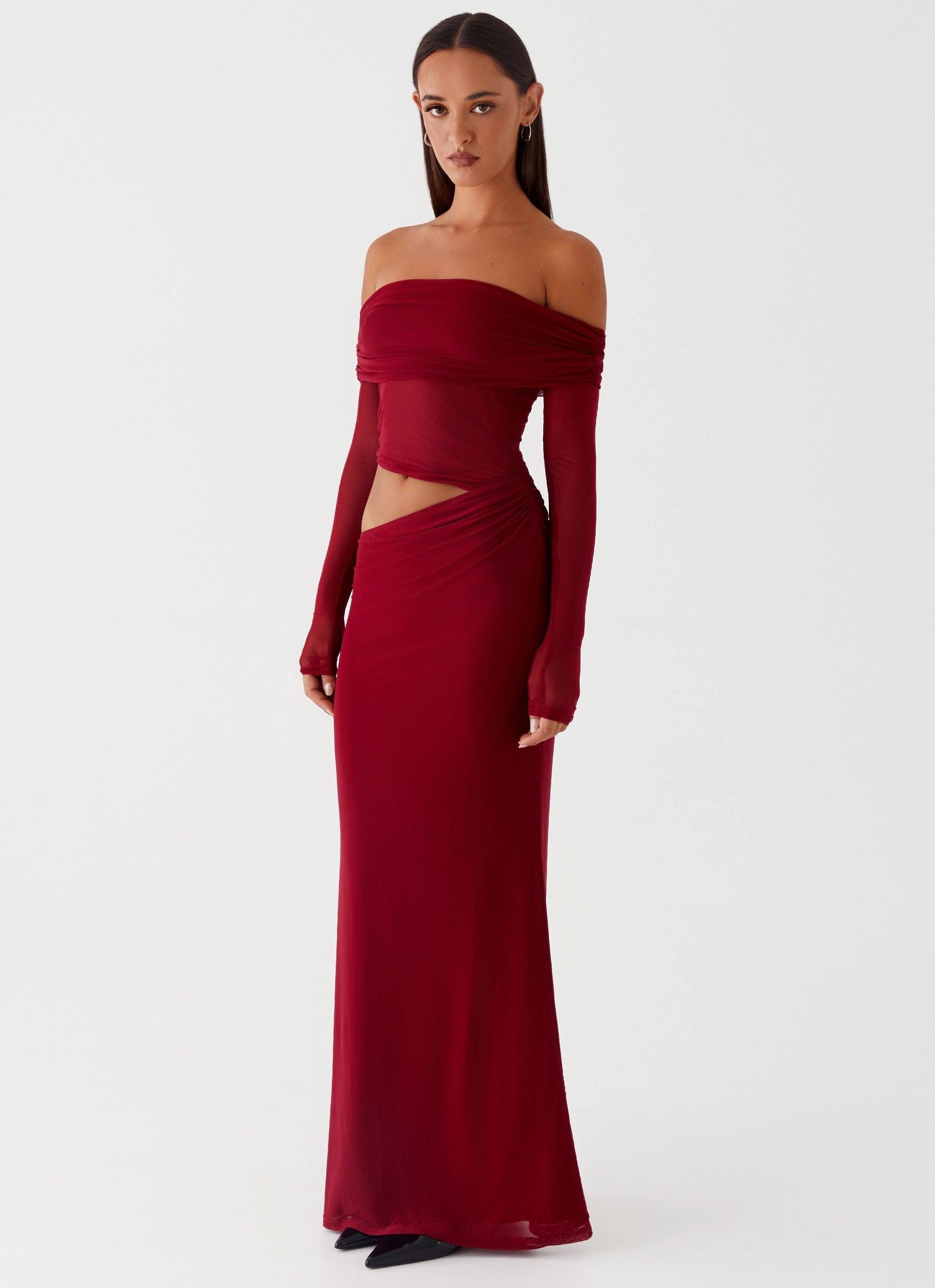 Bright Bloom Metallic-Shine Emery Maxi Dress - Cherry Red
