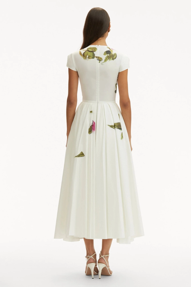 Printed Roses Dress Pleated-Texture Charming Design