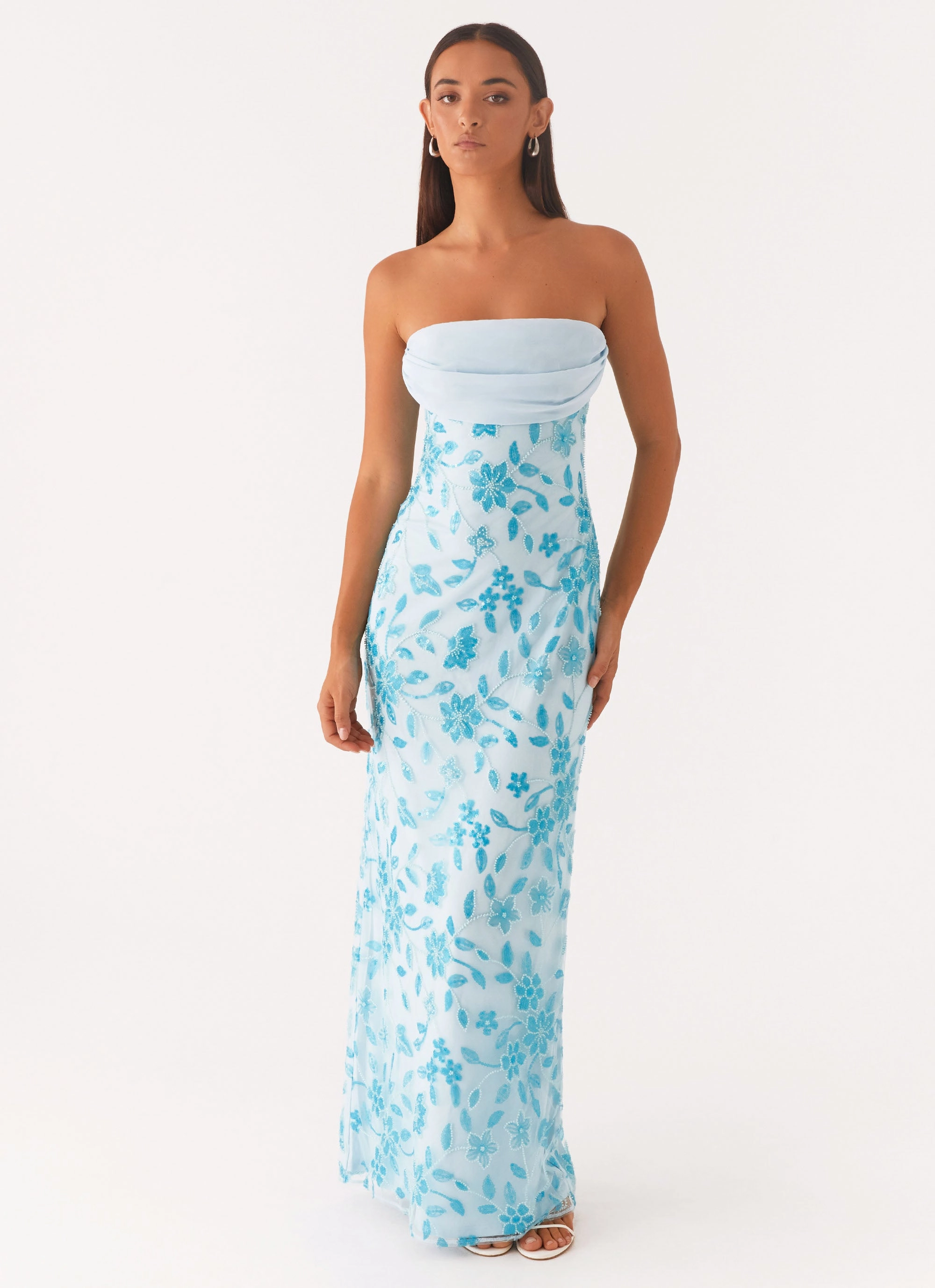 Organic-Fabric Delicate Mood Prism Beaded Maxi Dress - Blue