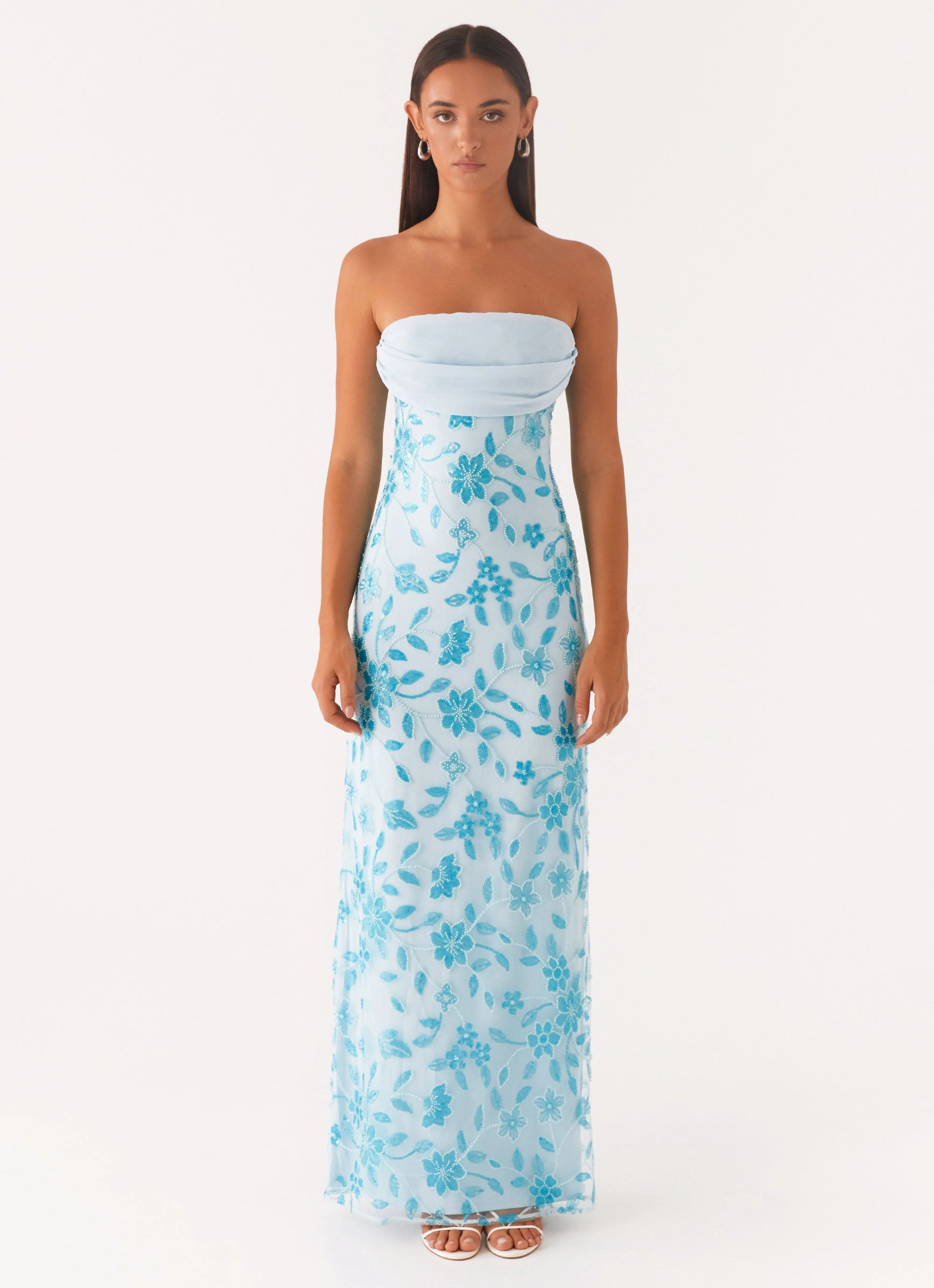 Prism Beaded Maxi Dress - Blue Lounge Moment Edgy Twist