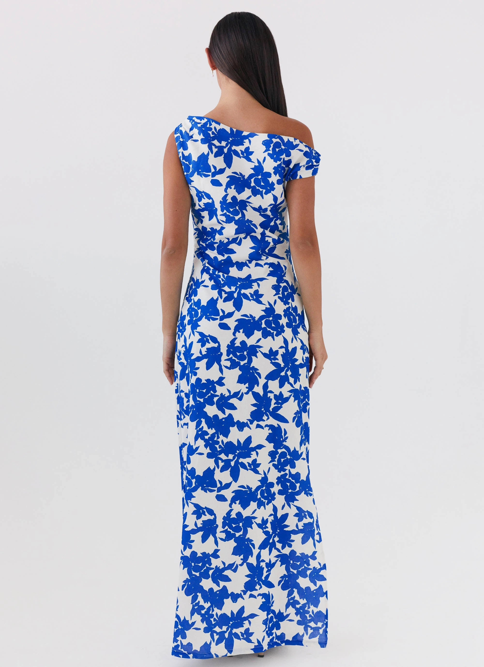 Effortless Elegance Multi Season Pyper Off Shoulder Maxi Dress - Blue Floral