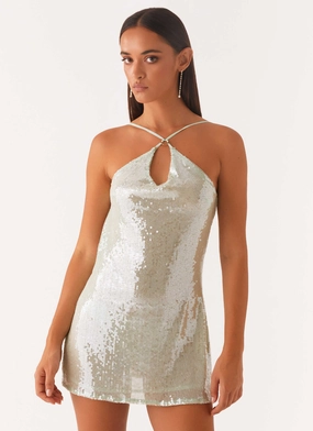 LowProfileZipper Radiant Energy Cowl Back Mini Dress - Mint