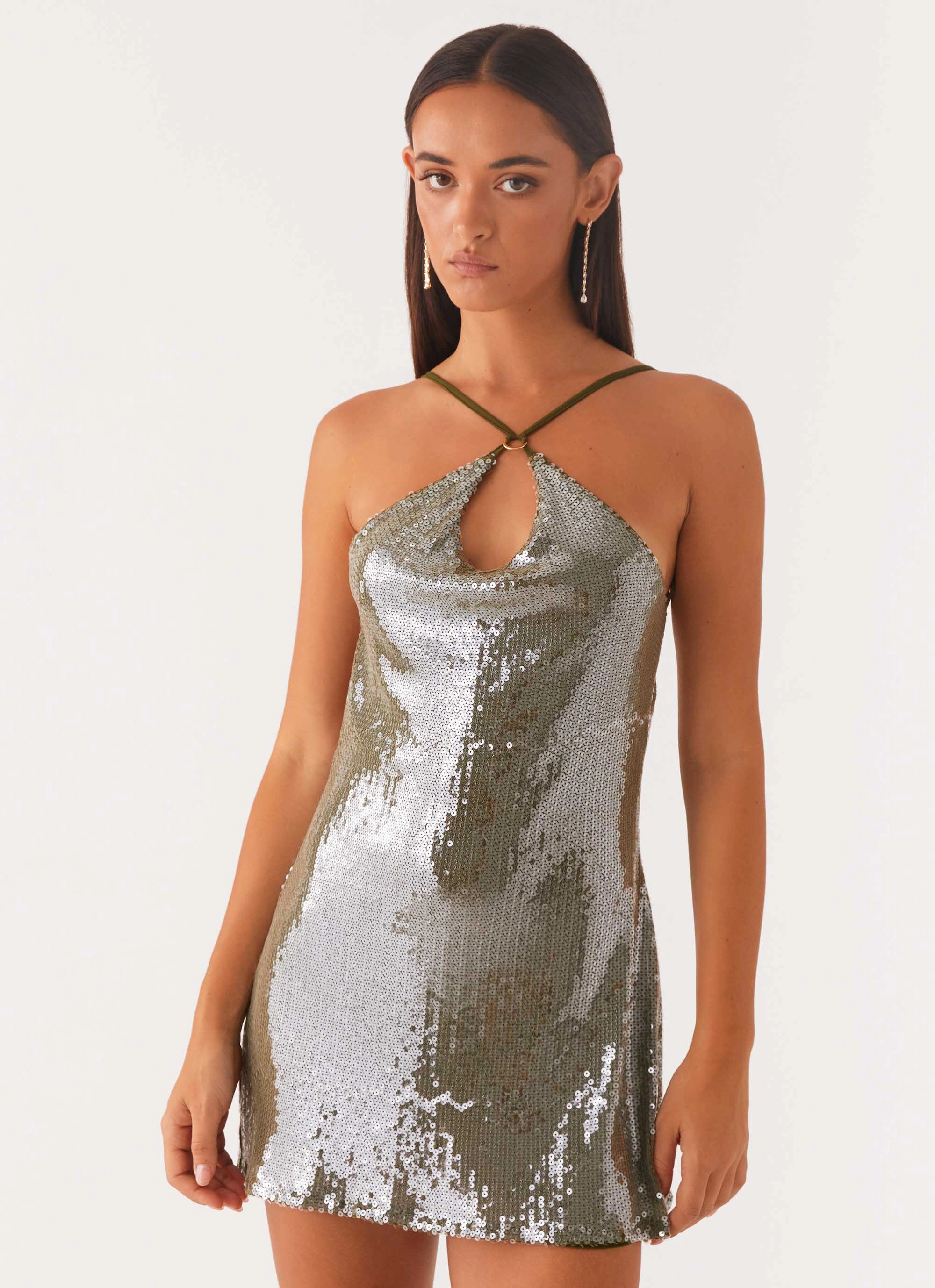 Radiant Energy Cowl Back Mini Dress - Olive Timeless slip dress