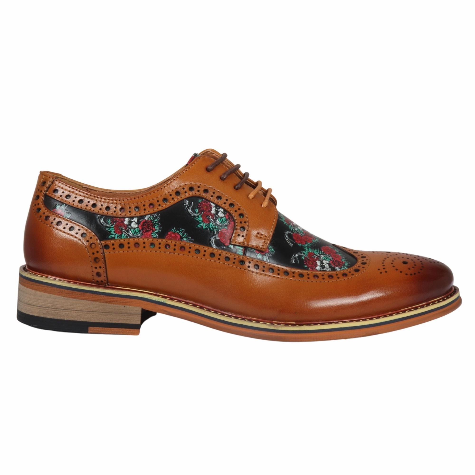 Ross Floral Skull Print Leather Oxford Brogue Lace Up Formal Dress Shoe Staff Style Shared Office
