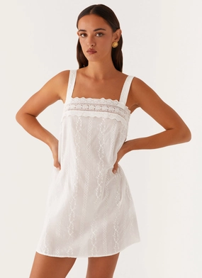 custom-fit Calla Broderie Mini Dress - White
