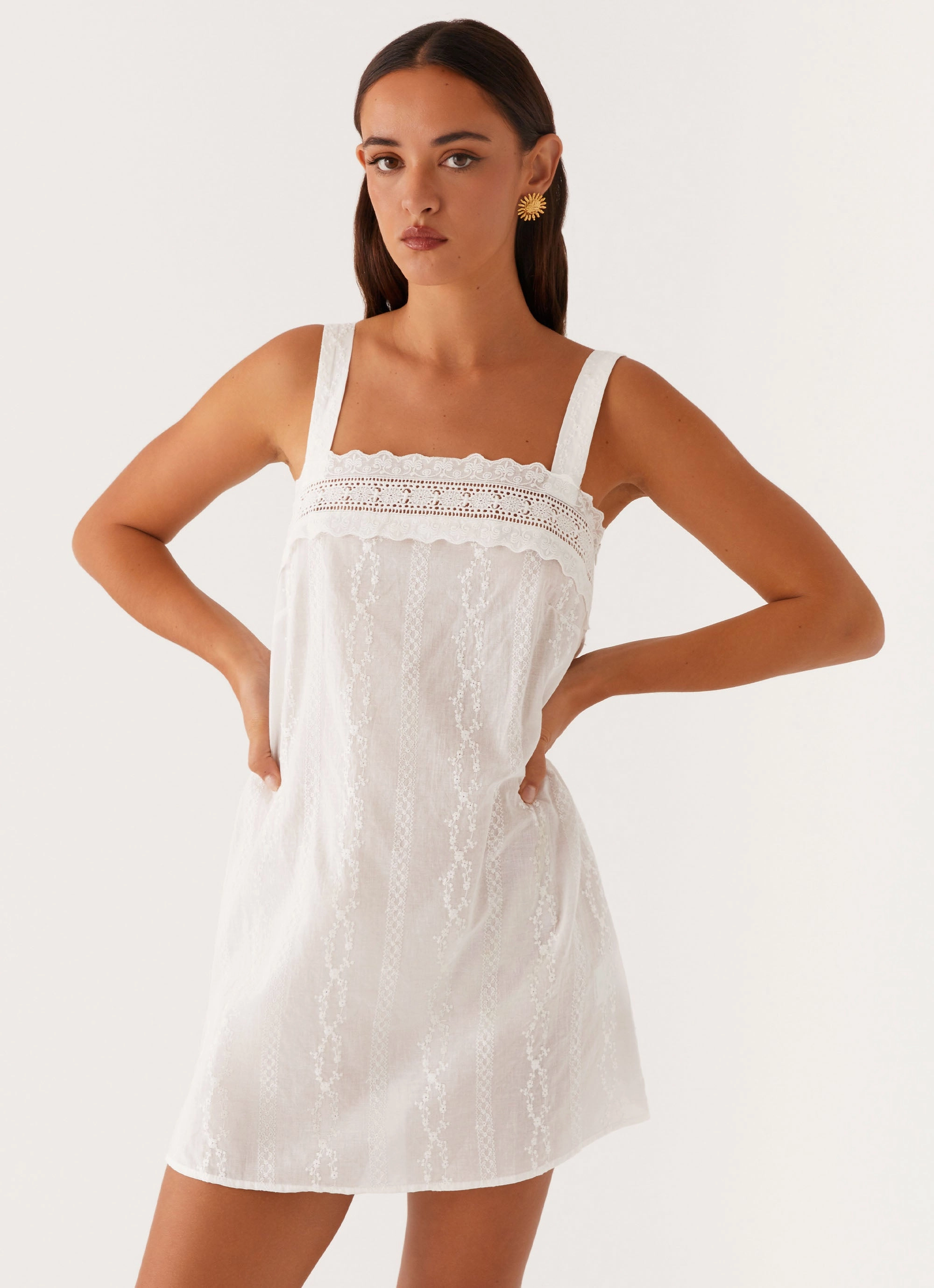 custom-fit Calla Broderie Mini Dress - White