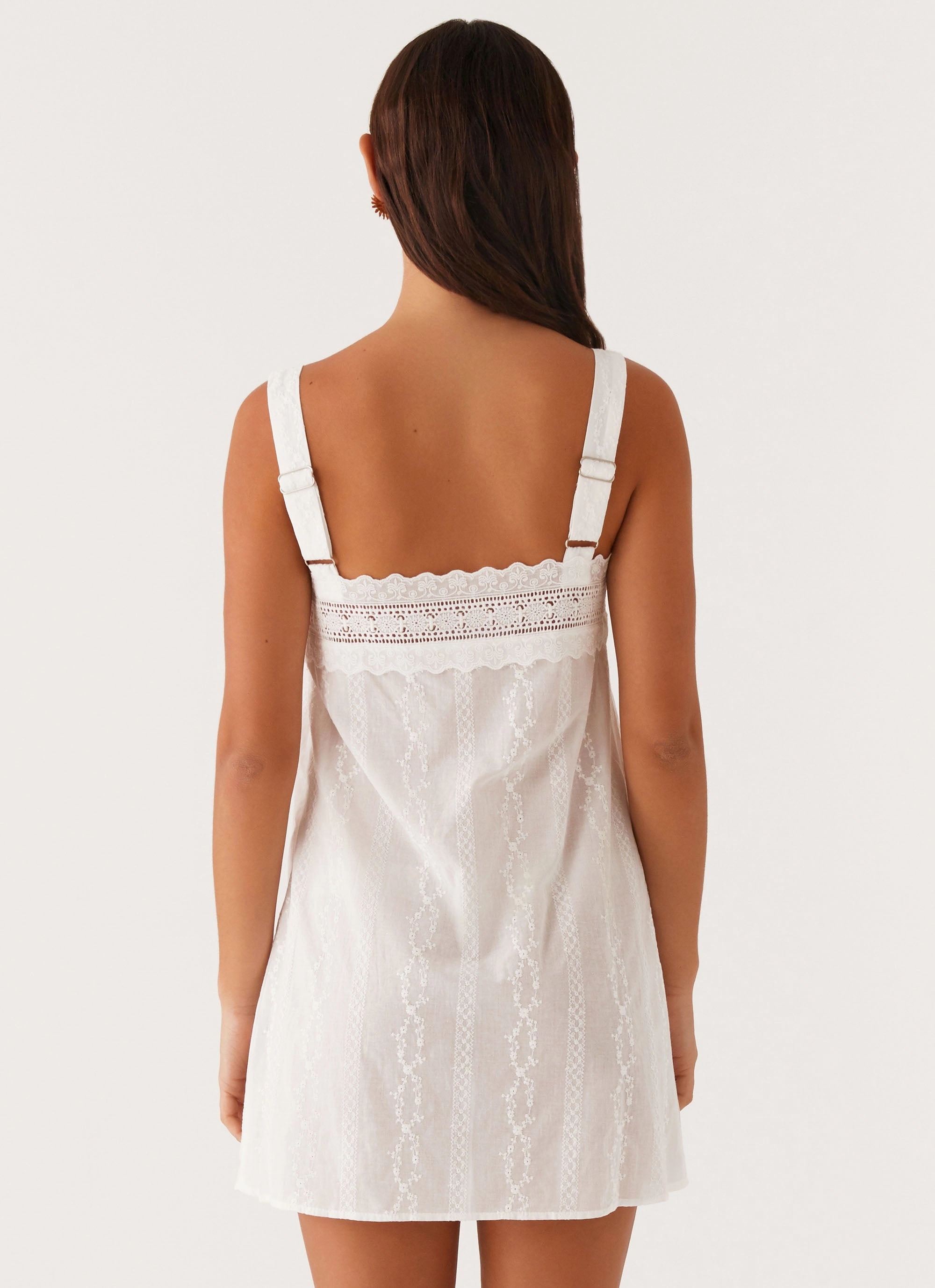 Poised Vibe Mood Friendly Calla Broderie Mini Dress - White