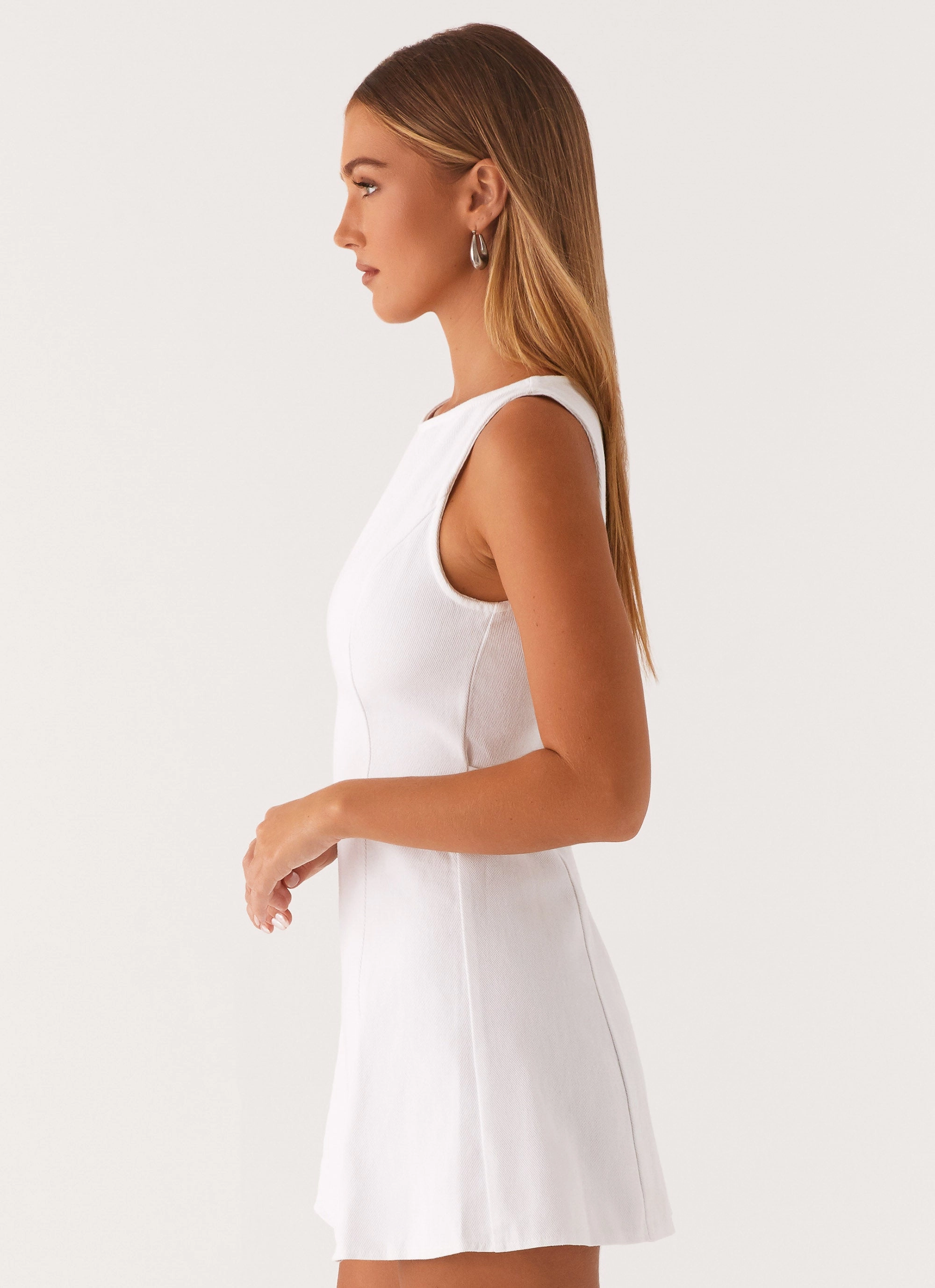 Rochelle Denim Mini Dress - White Simple Comfort
