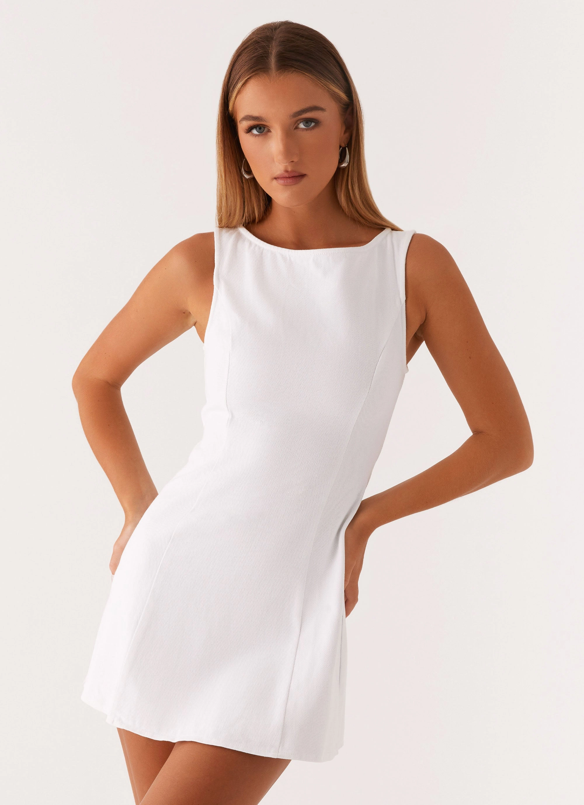 Rochelle Denim Mini Dress - White Winter Proof High-Fashion