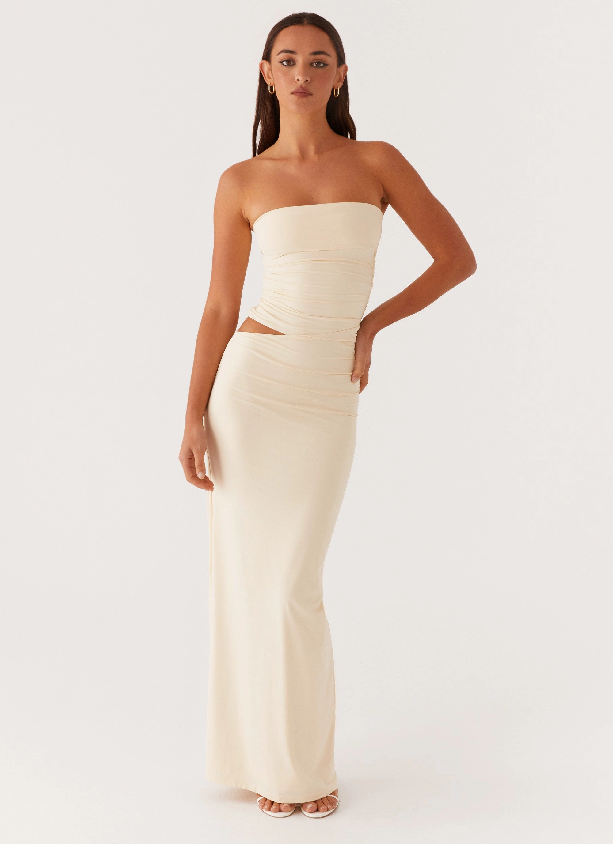 Romee Strapless Maxi Dress - Pastel Yellow Silky Layer Classic Comfort