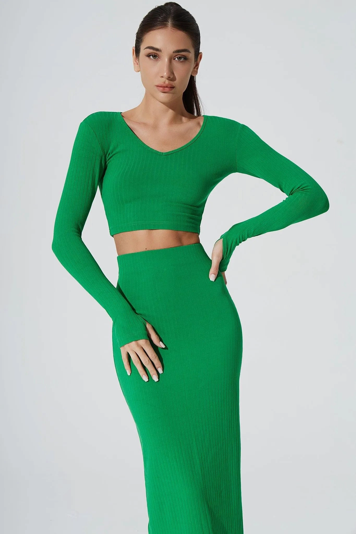 Eco-friendly Fashionable Look Zeya Knitted Long Sleeve Crop Top - Fern Green