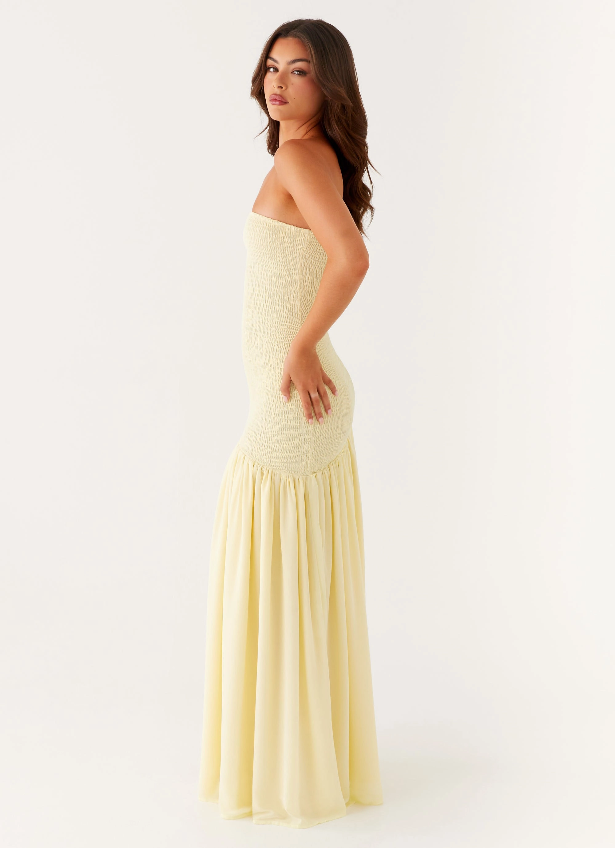 Glossy-Finish Polished Edge Royce Maxi Dress - Yellow