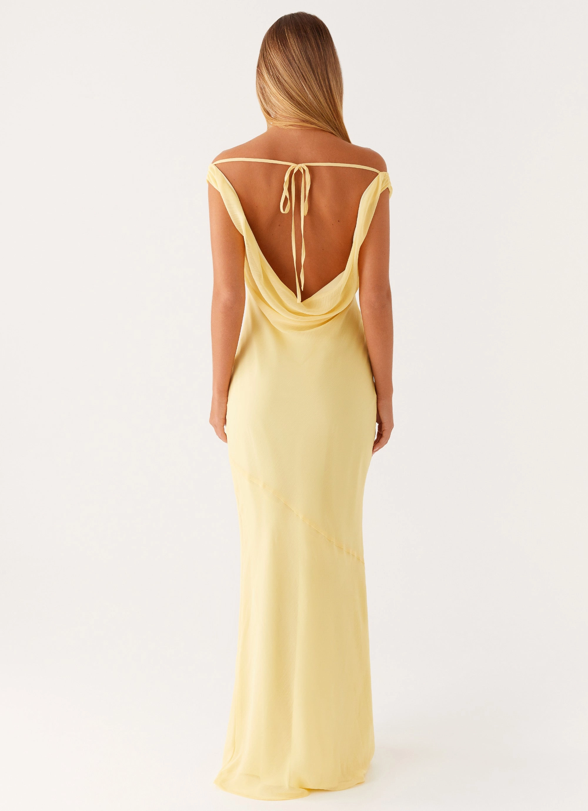 Brittany Chiffon Maxi Dress - Pastel Yellow Satin-Edge