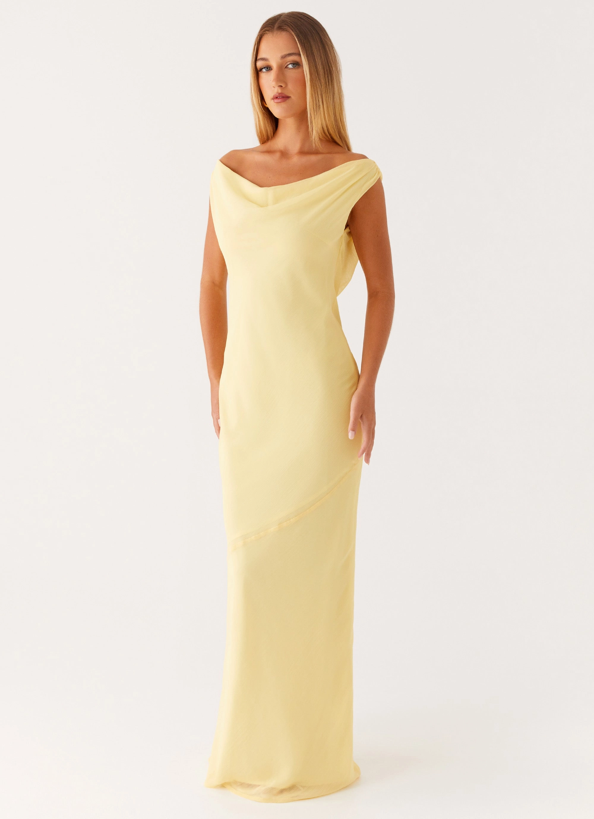 Brittany Chiffon Maxi Dress - Pastel Yellow Festival Mood Evening Classic