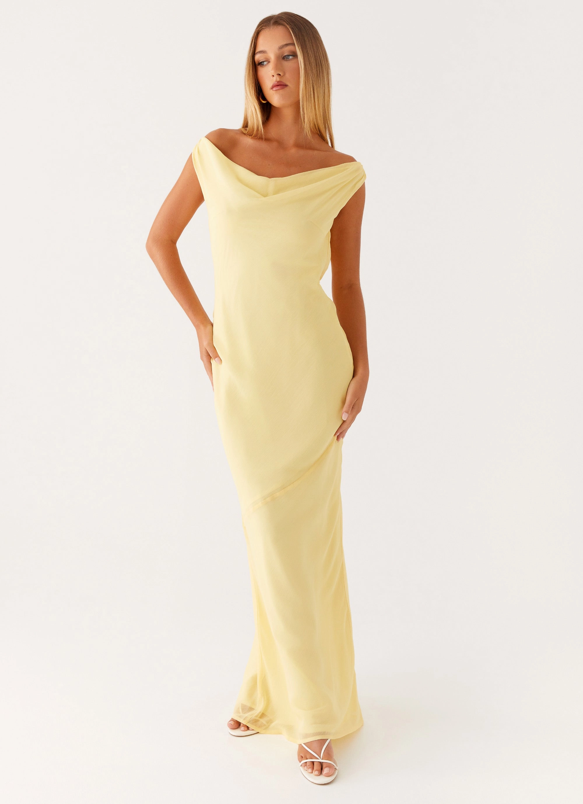 Brittany Chiffon Maxi Dress - Pastel Yellow Evening Glow