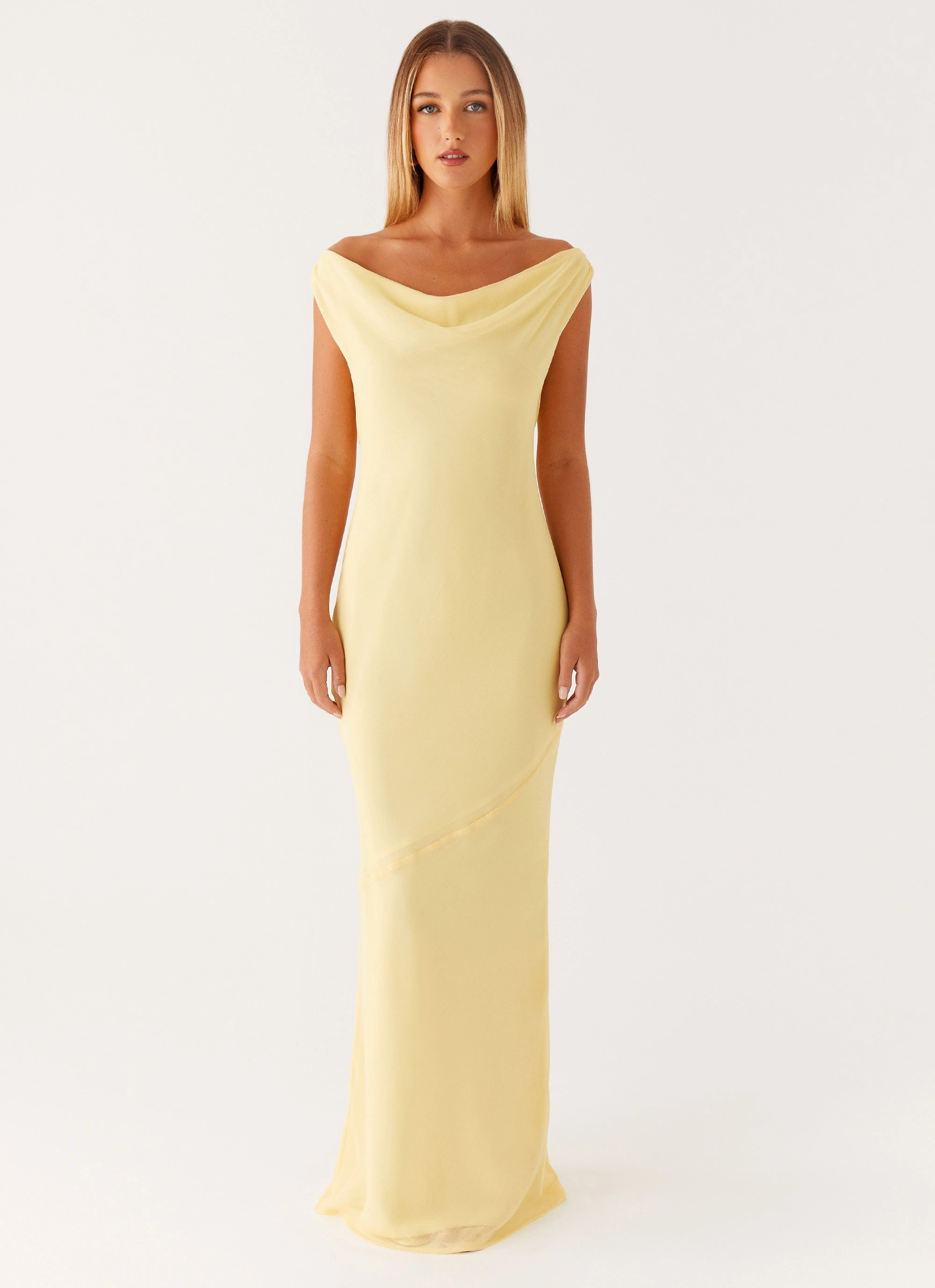 Luxury-Fabric Brittany Chiffon Maxi Dress - Pastel Yellow