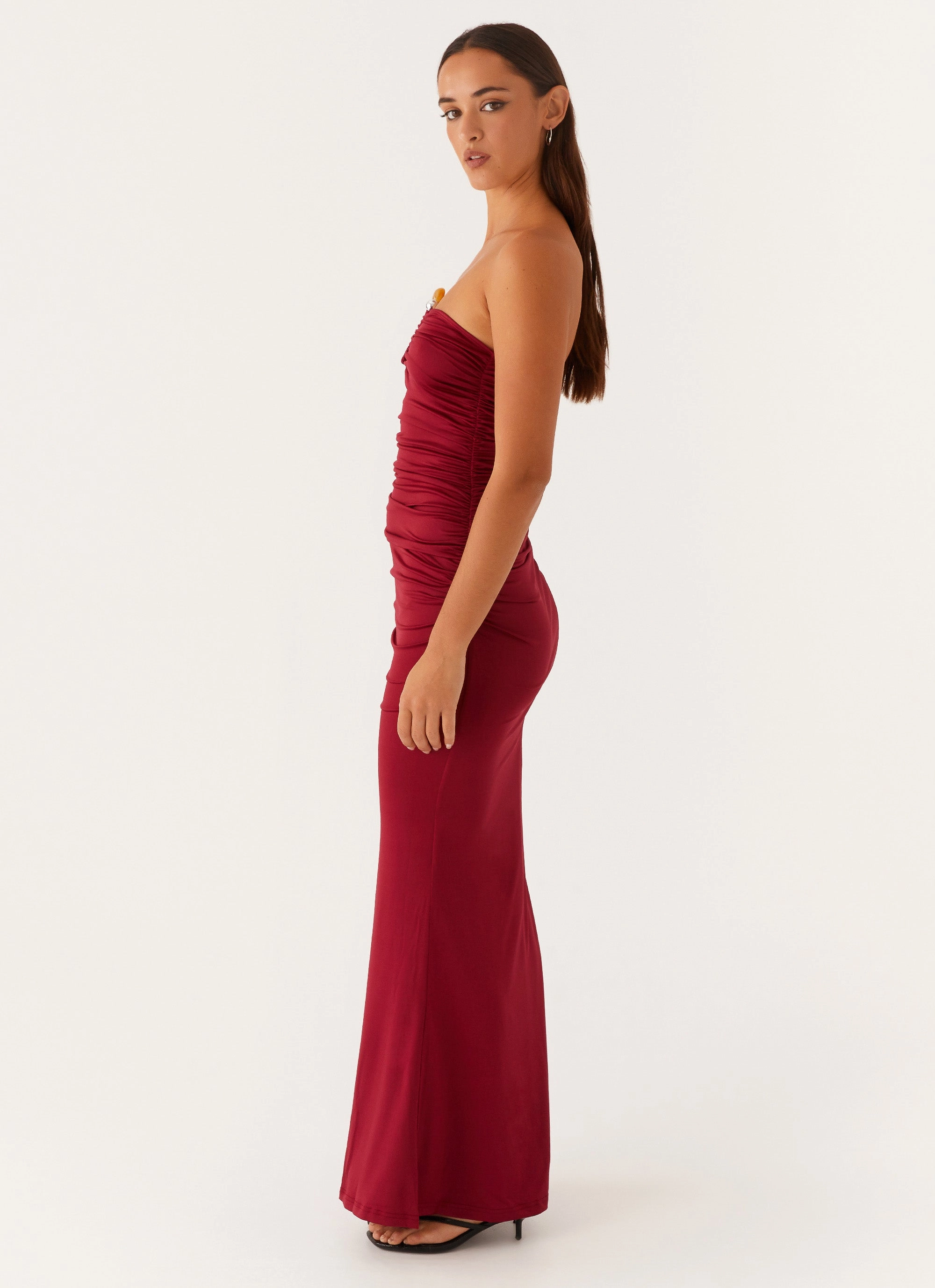 Stud-Detail Layering Comfort Rudy Maxi Dress - Maroon