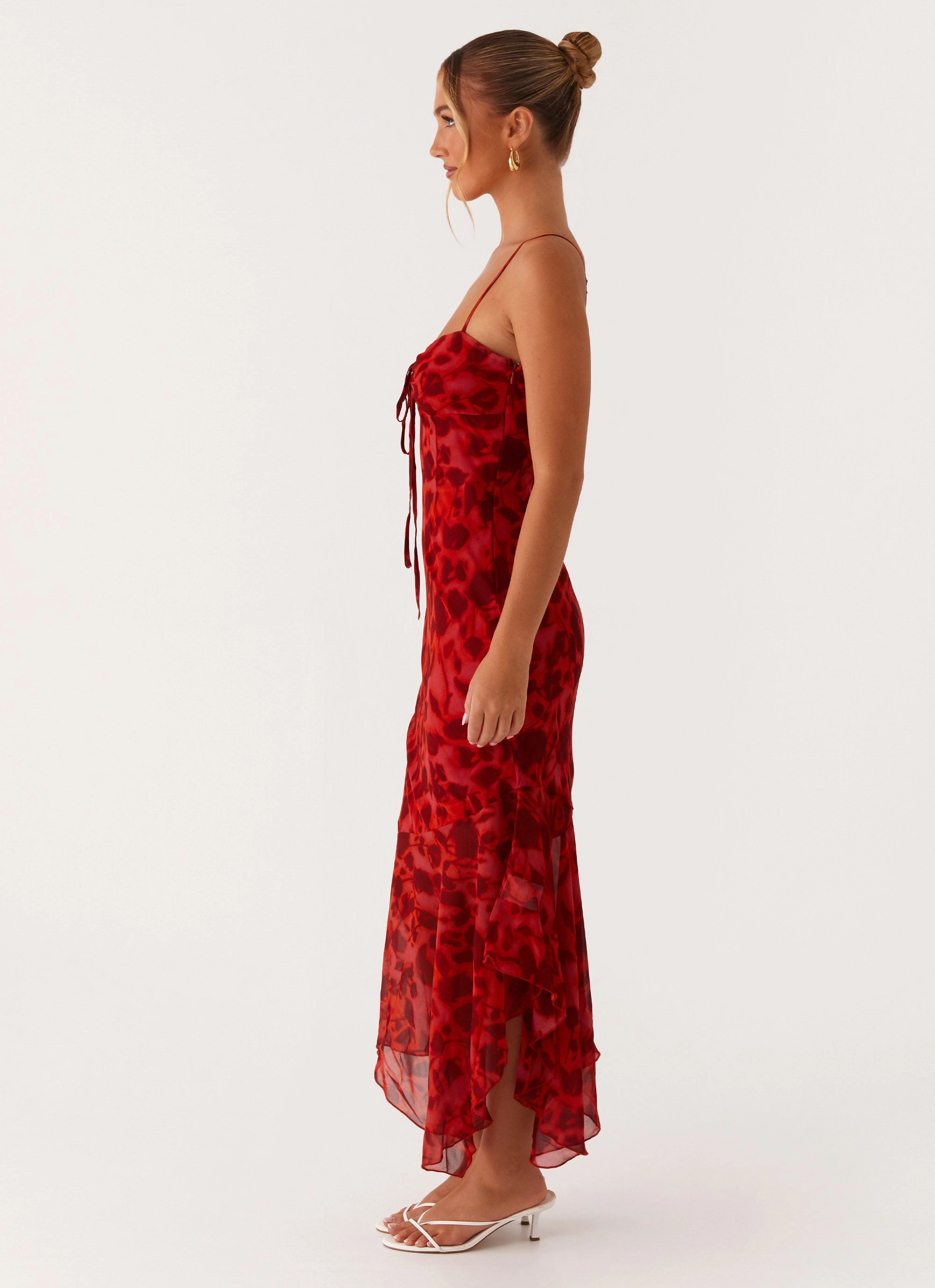 Chill Design Sally Midi Dress - Deep Red Floral