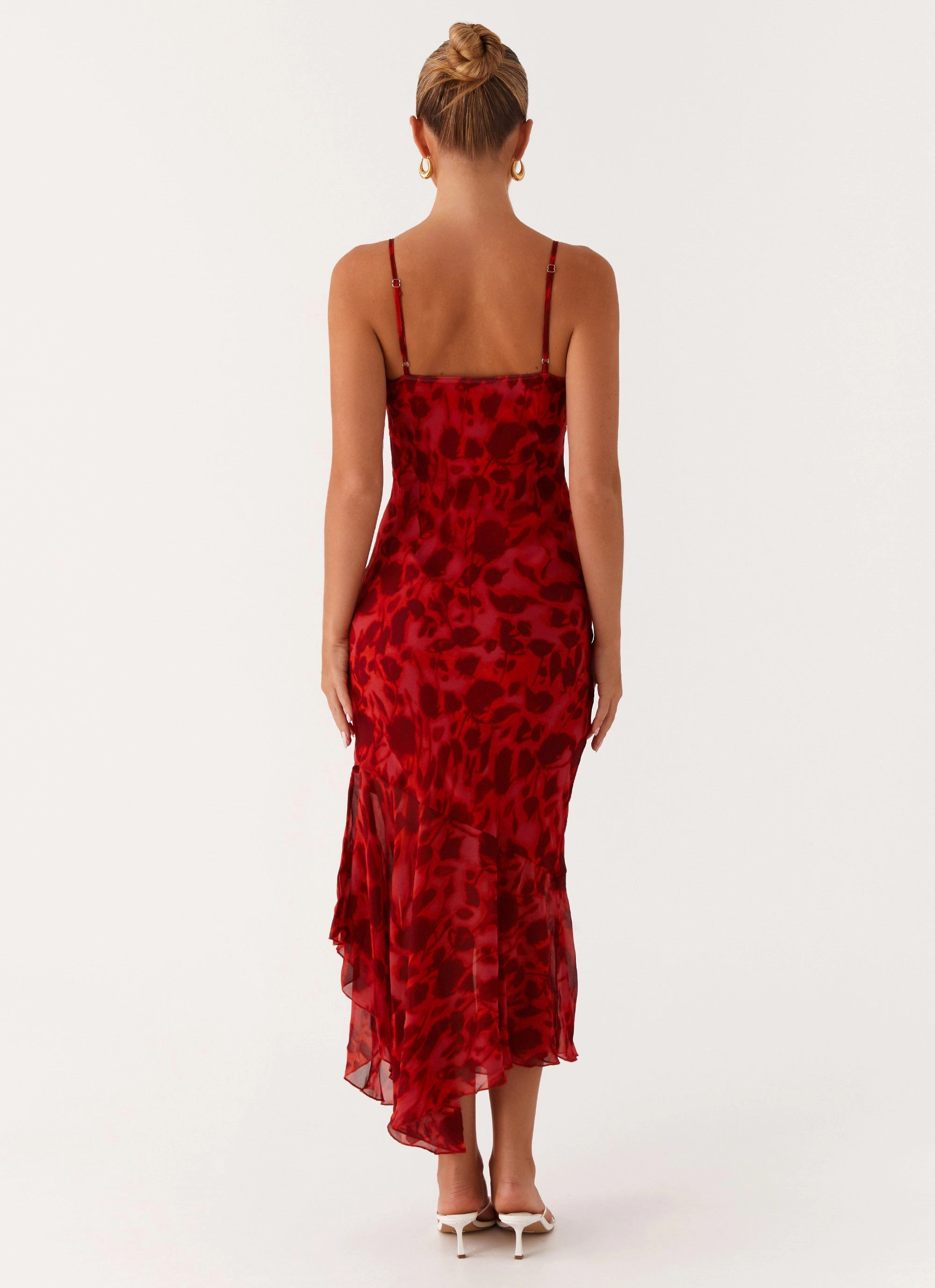 Pink Glow Bold Touch Sally Midi Dress - Deep Red Floral