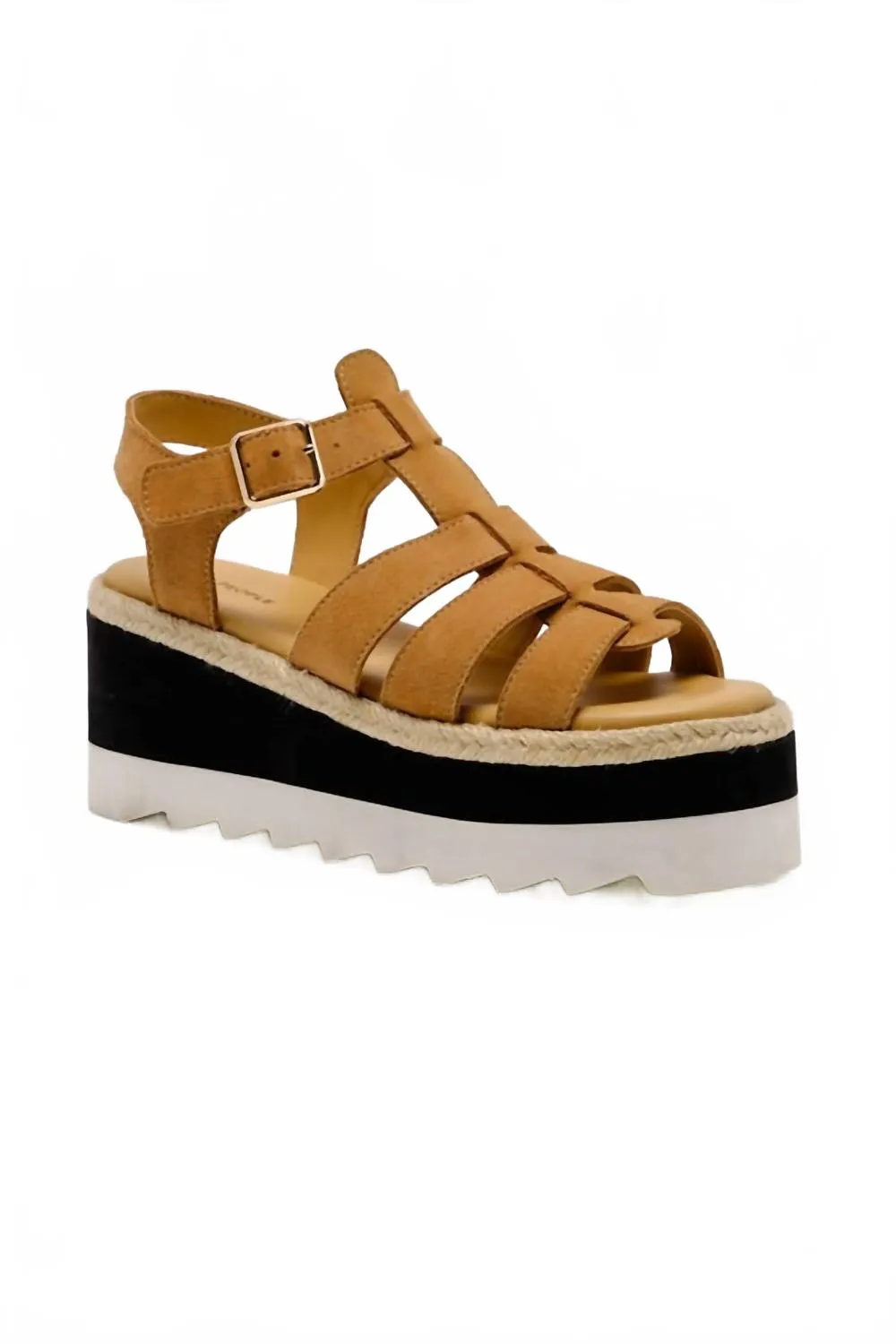 Fashion Flip-flops Women's Mykonos Suede Fisherman Flatform Wedges In Beige