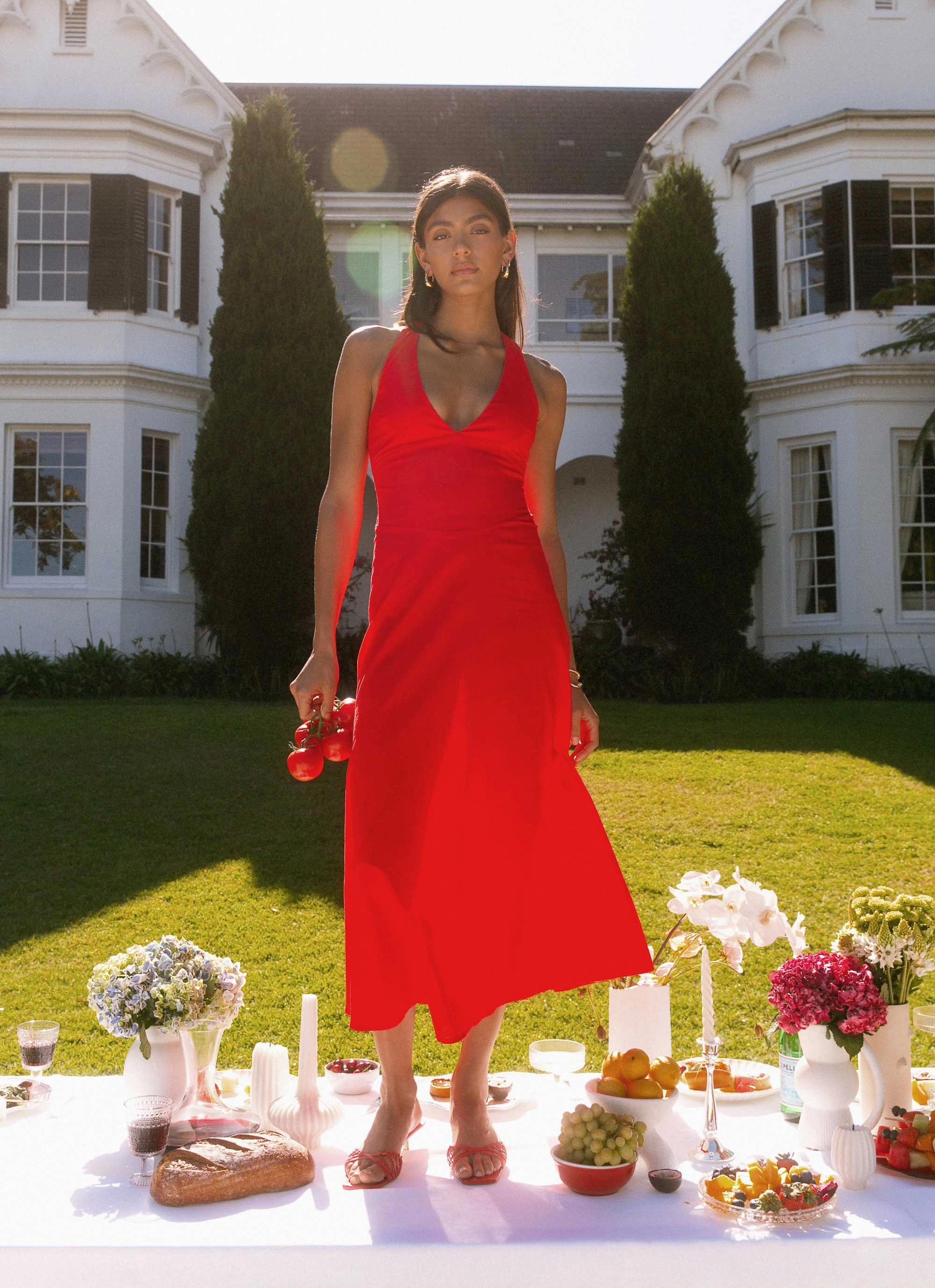 Falling For You Midi Dress - Red Fall Style Stylish day dress