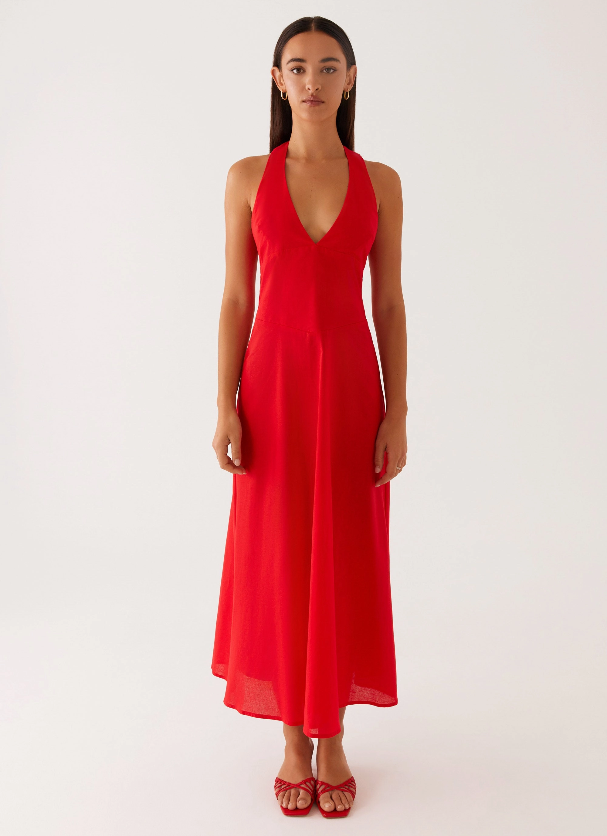 Falling For You Midi Dress - Red Silky Shape