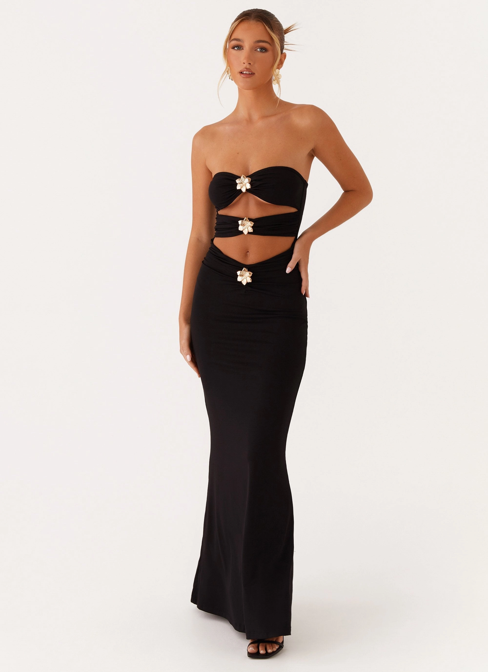 Save Me Maxi Dress - Black Soft Material Flow Line