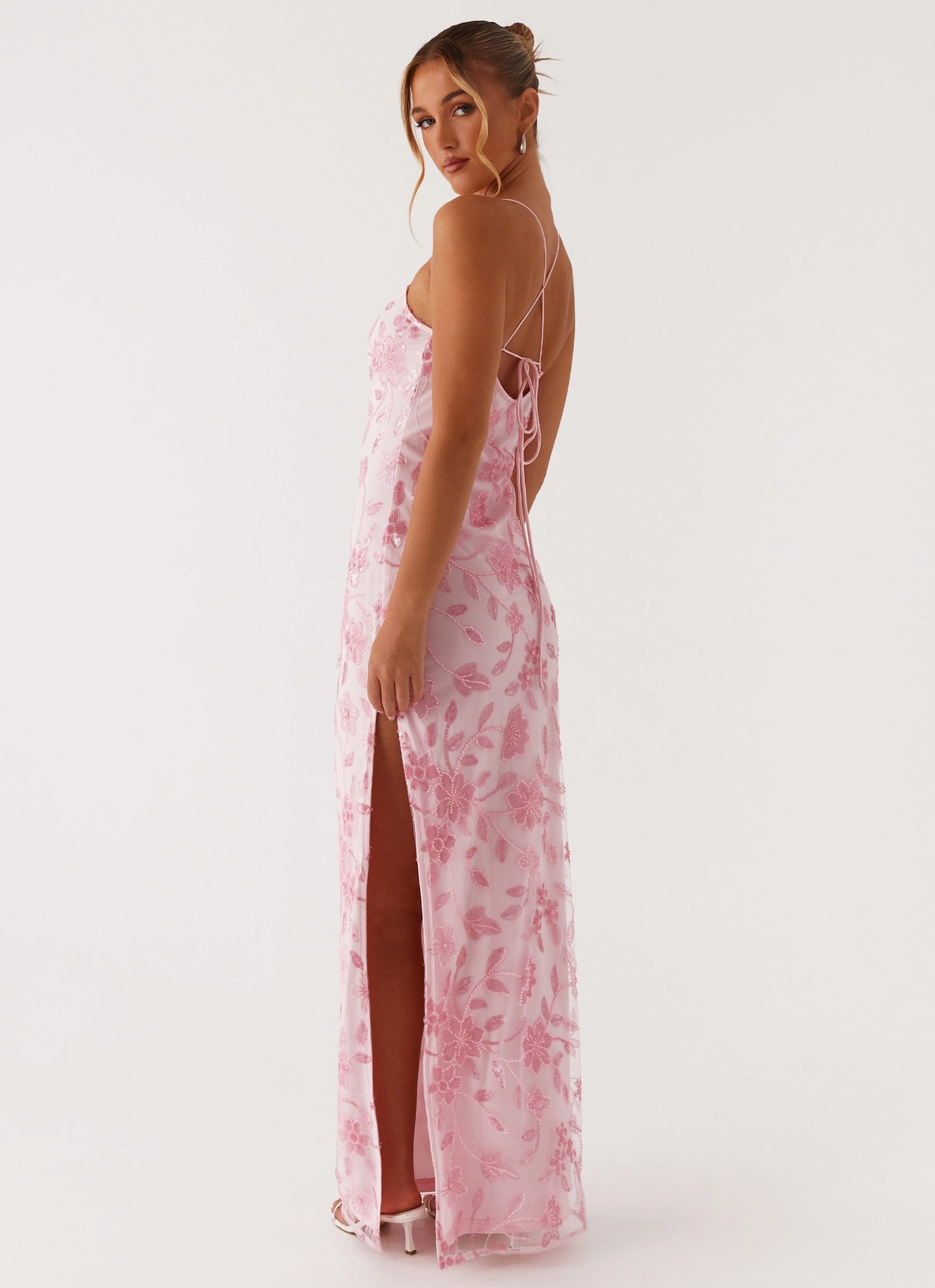 Bright Lights Beaded Maxi Dress - Pink Layered-Sleeve