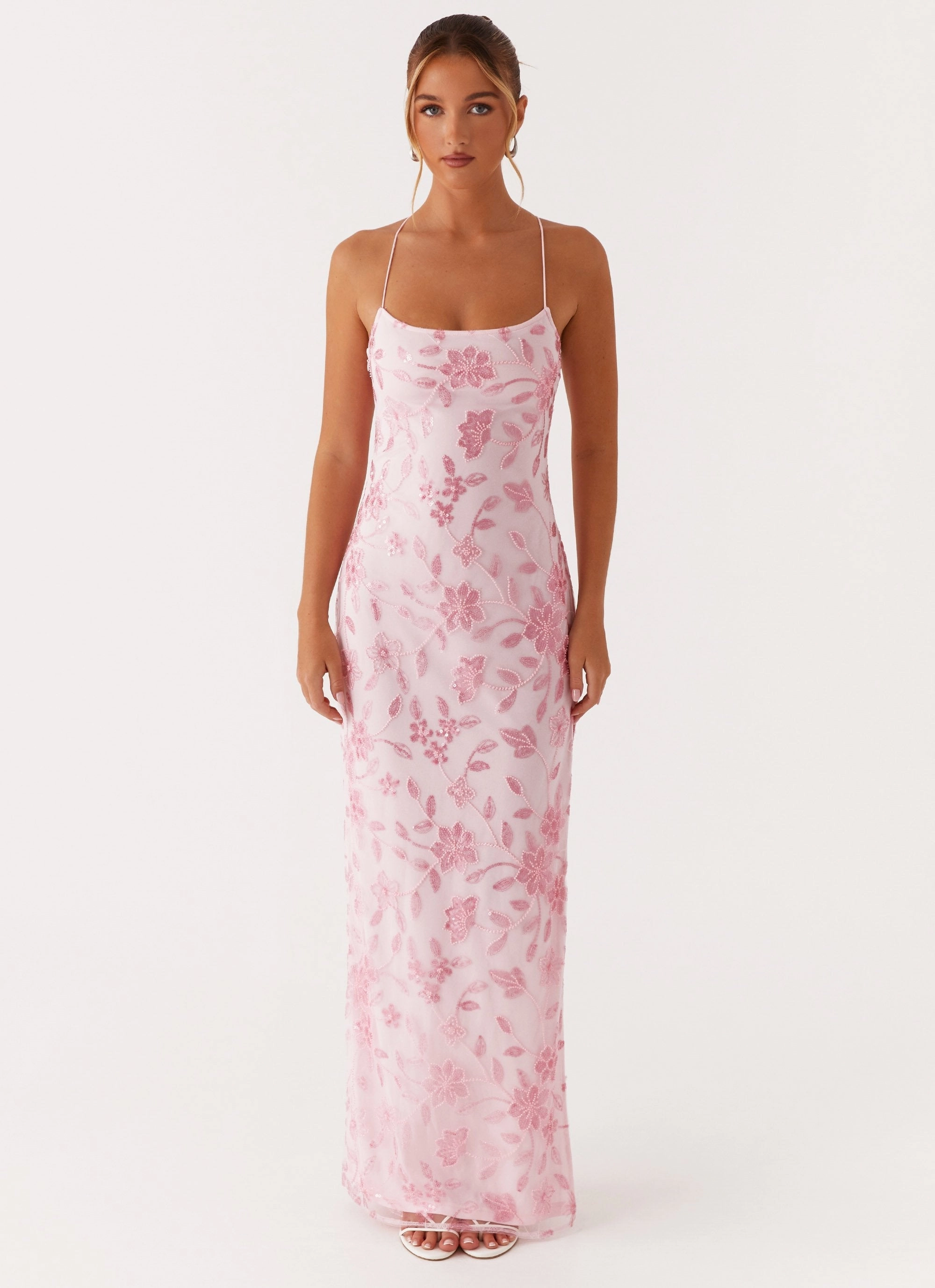 Bright Lights Beaded Maxi Dress - Pink Comfortable fit for outings